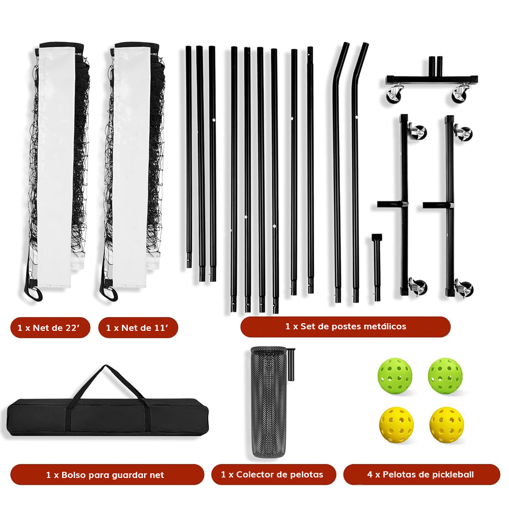 Net de Pickleball con rodos